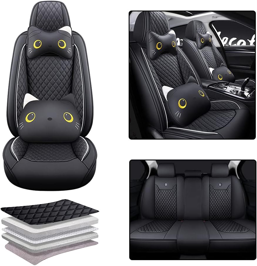 Pink-Black PU Leather Car Seat Covers Full Set 5 Seat A23132