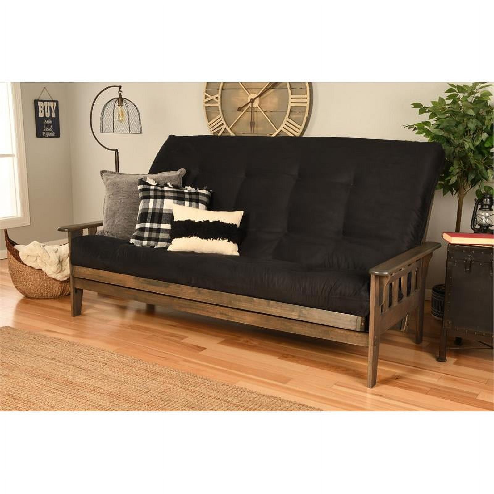 Queen Futon with Fabric Mattress in Black/Rustic Walnut K192