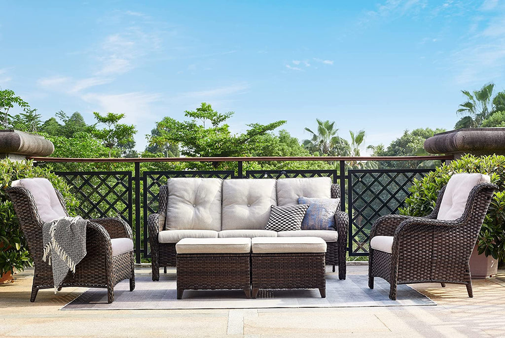 5 PC Brown/Beige Rattan Wicker Sectional Sofa Set Q204