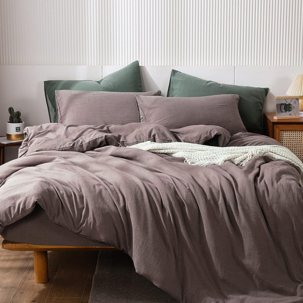 Pre-Washed Cotton Duvet Cover Set Heathered Dark Gray Queen S3343