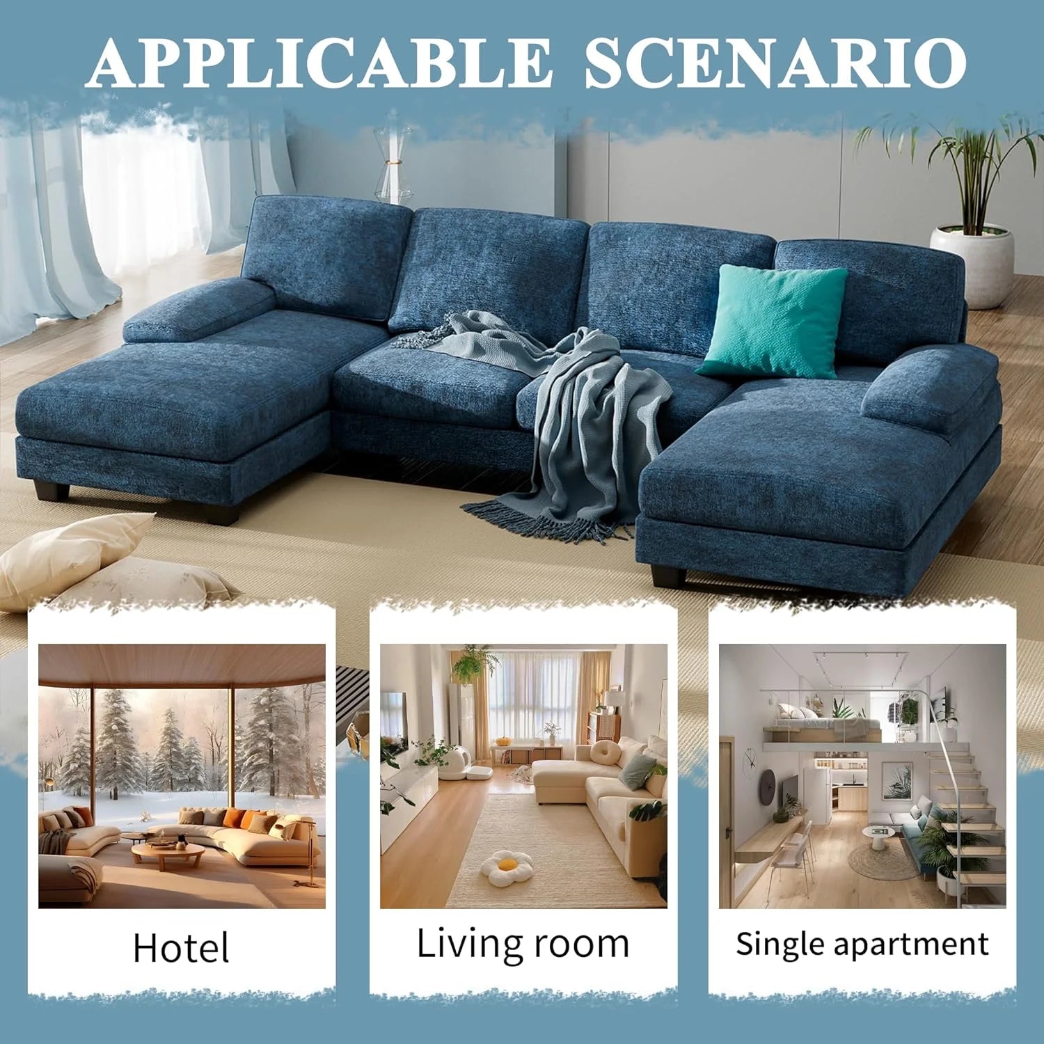 Blue Modular Convertible Sectional Sofa Couch with Double Chaise X623802