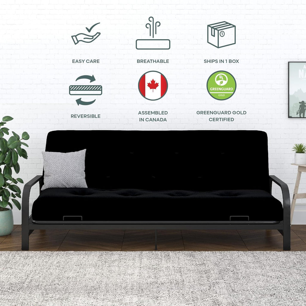 8-Inch Pocket Spring Coil Futon Mattress, Polyester Linen, Full, Black J66317
