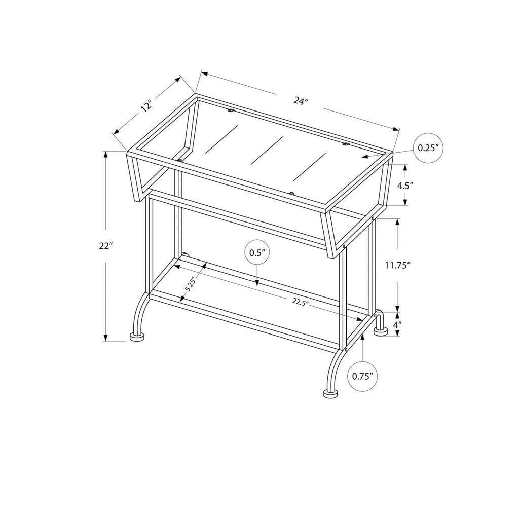 White Silver Metal Accent Table with Tempered Glass P174207