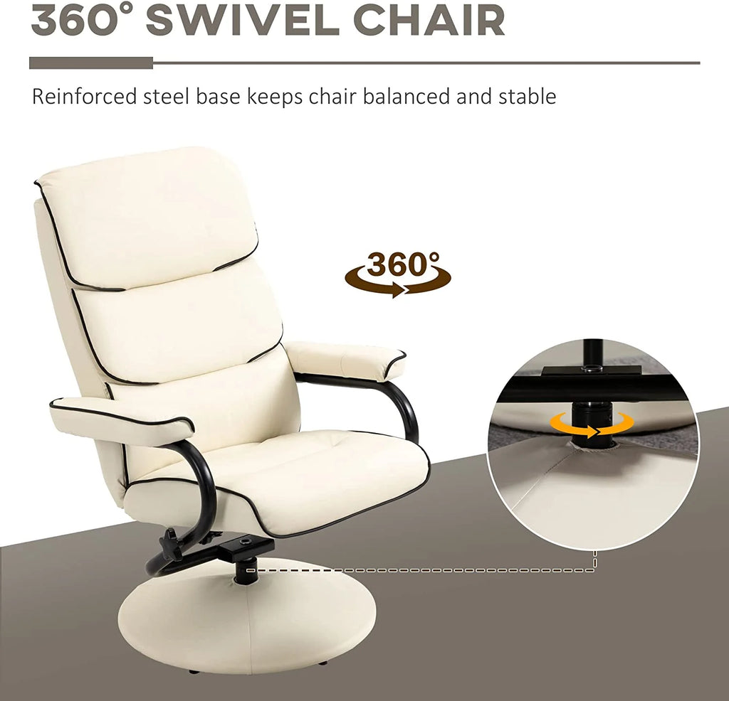 Cream White PU Leather Swivel Recliner Chair with Ottoman P73462