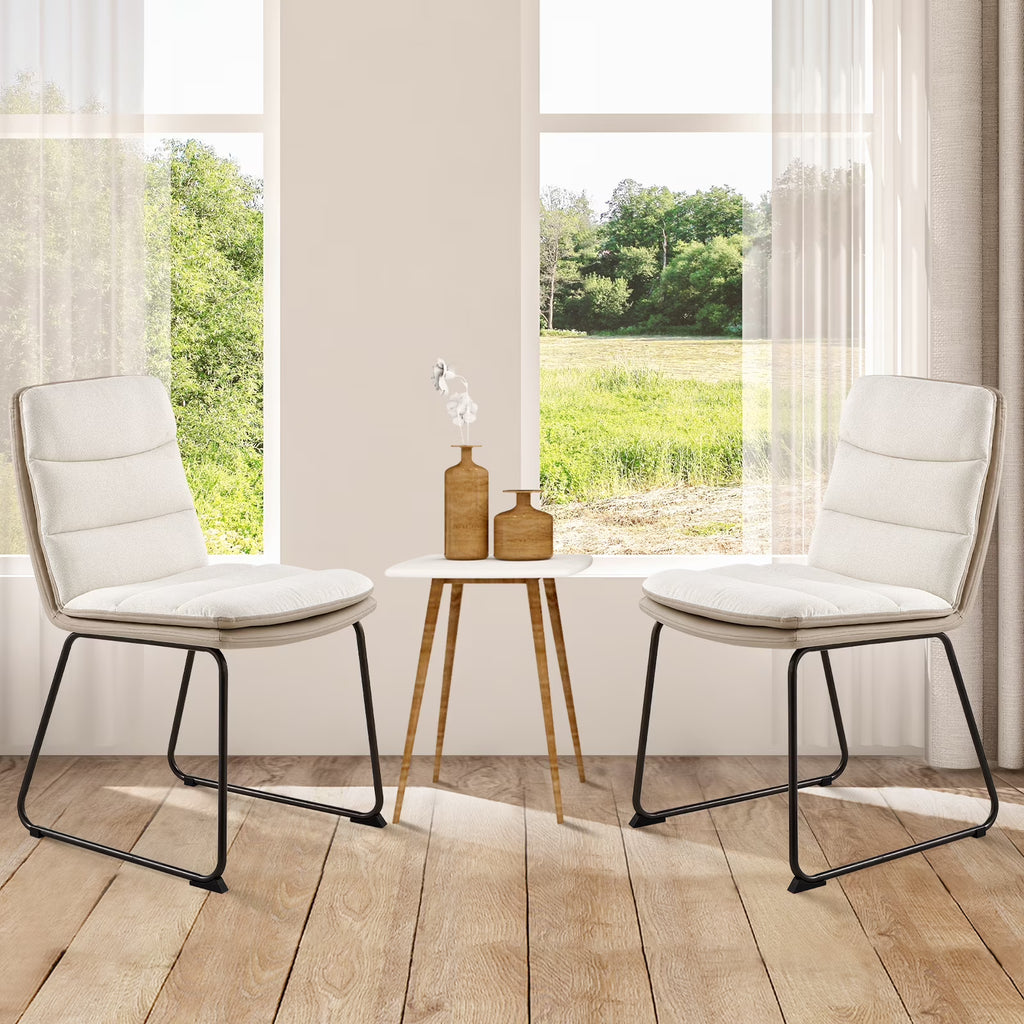 Cream Fabric Upholstered Dining Chairs Set of 2 P585