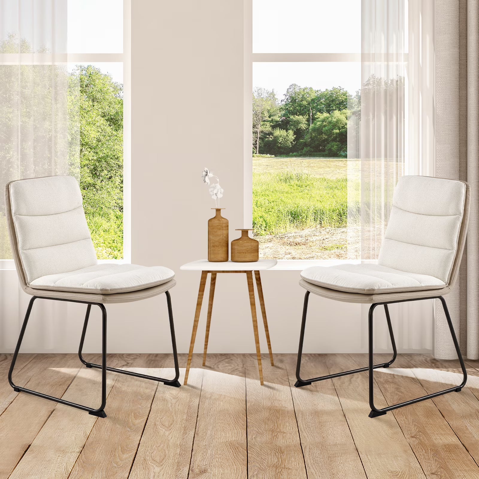 Cream Fabric Upholstered Dining Chairs Set of 2 P585