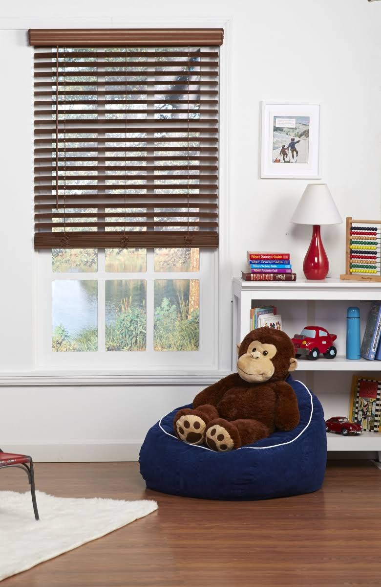 Cordless Faux Wood Blind Dark Oak 72 x 64 in. H310274