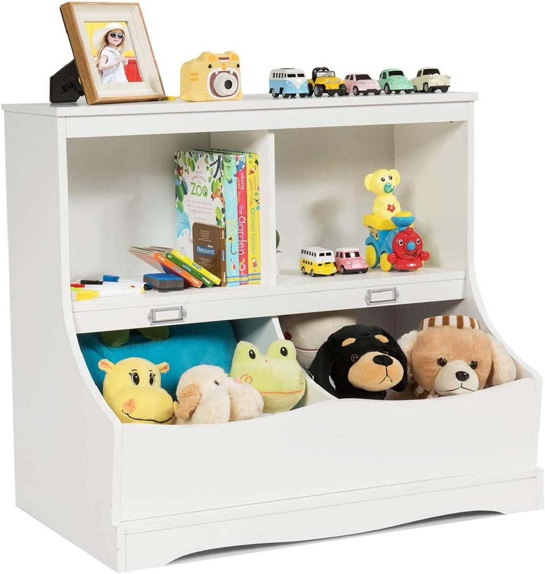 Gray 4-Cubby Kids Bookcase with Footboard C319
