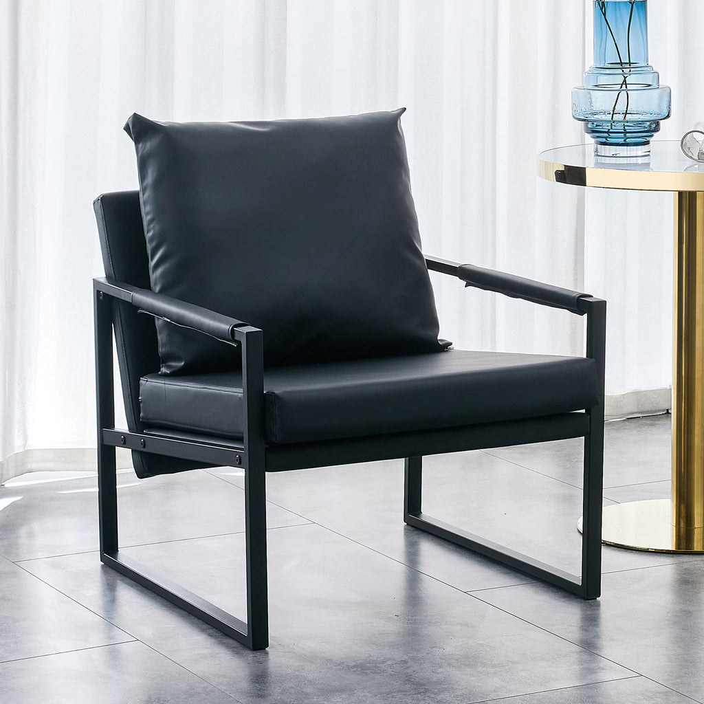 Black PU Leather Accent Armchair with Metal Frame A280