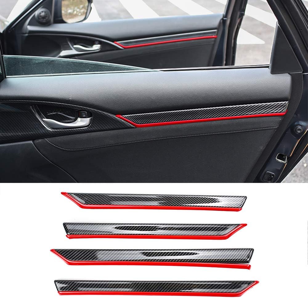 8pcs ABS Carbon Fiber Car Door Panel Stripe Cover Trim Accessories RED Pack of 2 B572