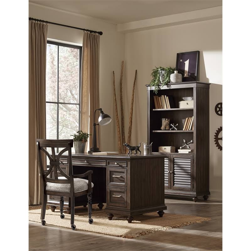 Wood Desk Chair with Casters in Driftwood Charcoal L58043
