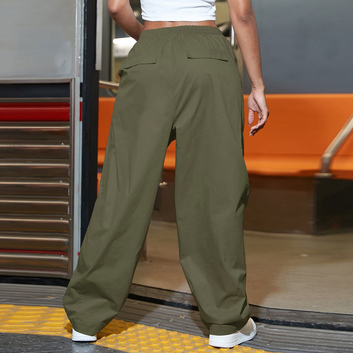 Black High Waist Baggy Cargo Pants Y170167