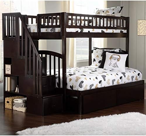 Solid Wood Staircase Storage Bunk Twin Over Full Espresso C5313