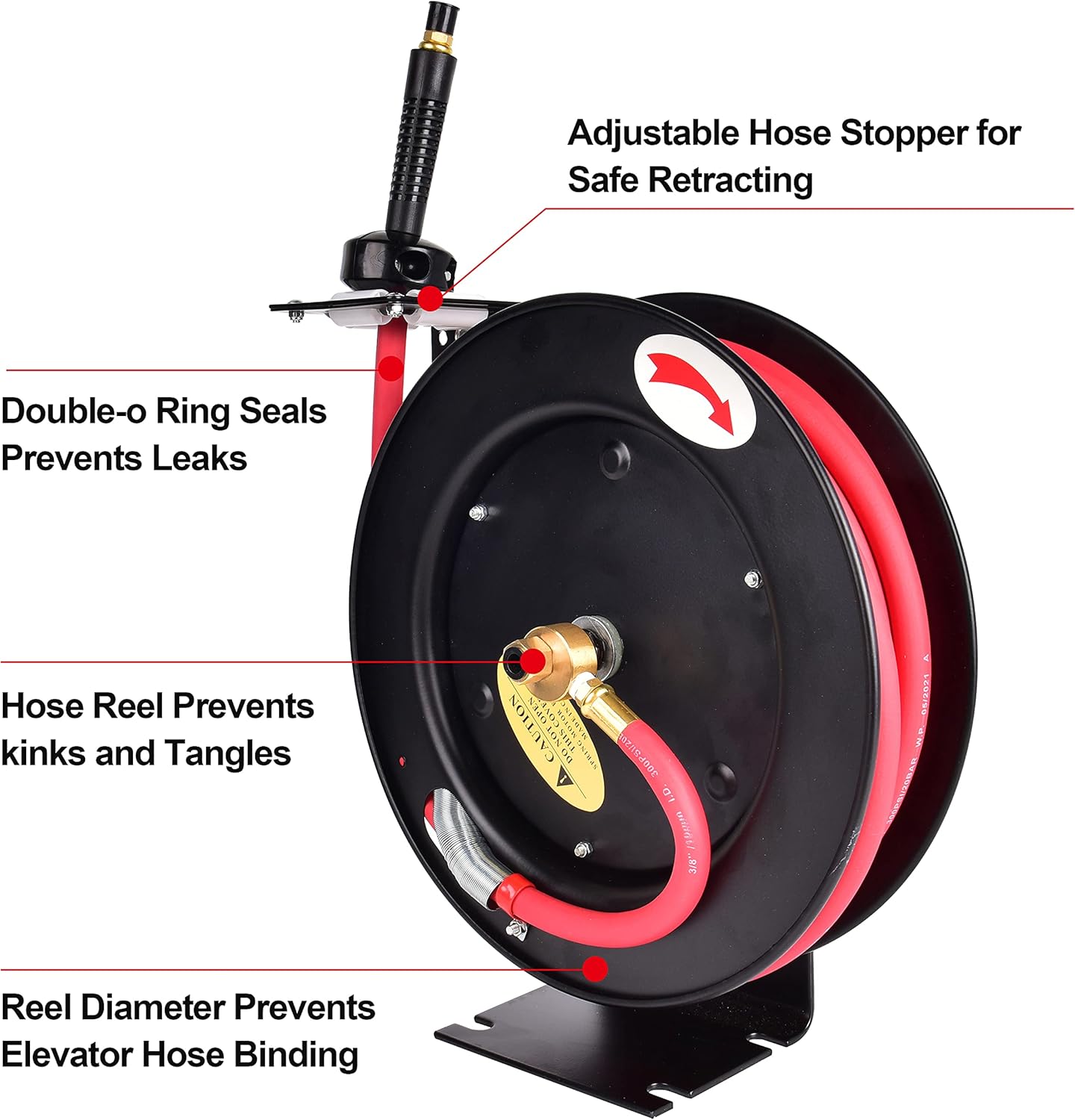 Retractable 3/8 in x 25 ft Air Hose Reel, Wall Mount, 300 PSI Hybrid Hose, Pack of 2 T13611
