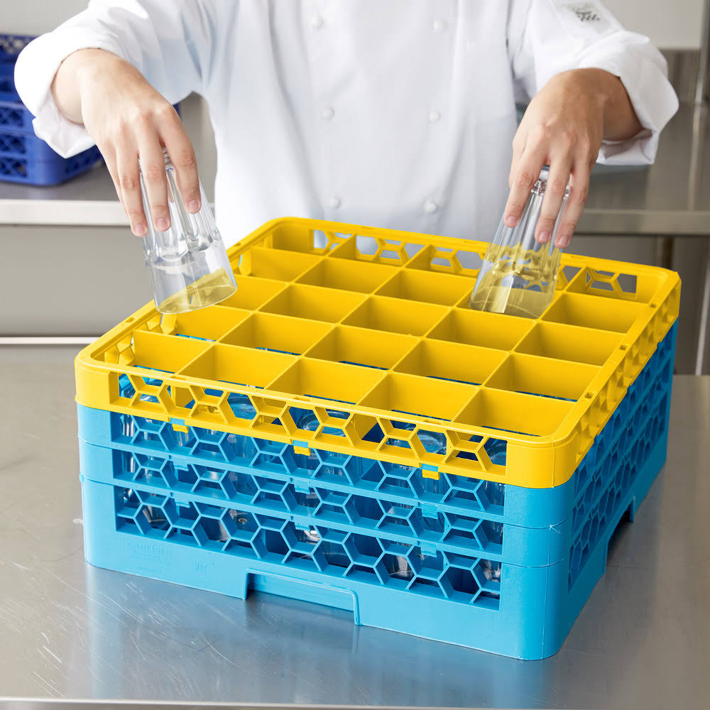 25 Compartment Yellow Glass Rack with 3 Extenders S7409