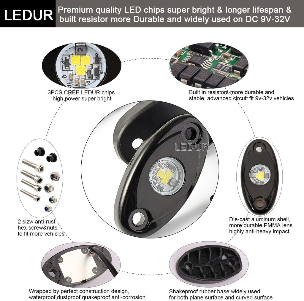 White 12Pods LED Rock Lights Kit with Switch Wire Harness H87187