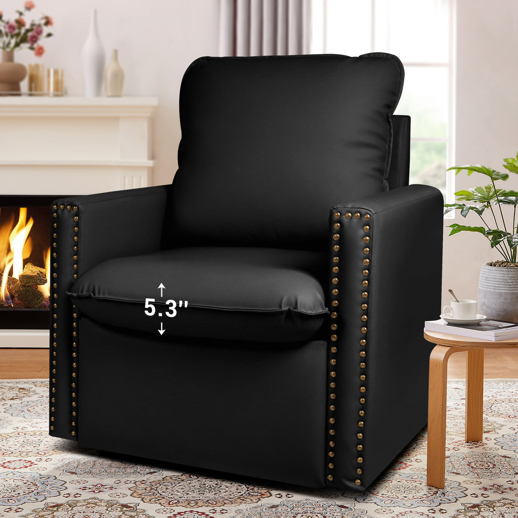 Black Faux Leather Swivel Accent Chair with Cushion U463629