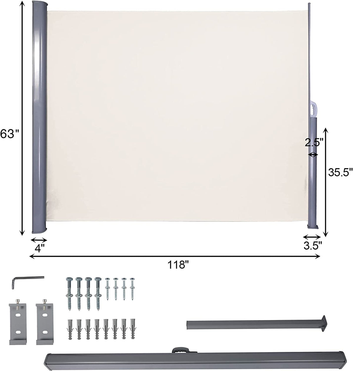 Retractable Side Awning, Waterproof All-Aluminum Screen 118" Lx63" H J365410