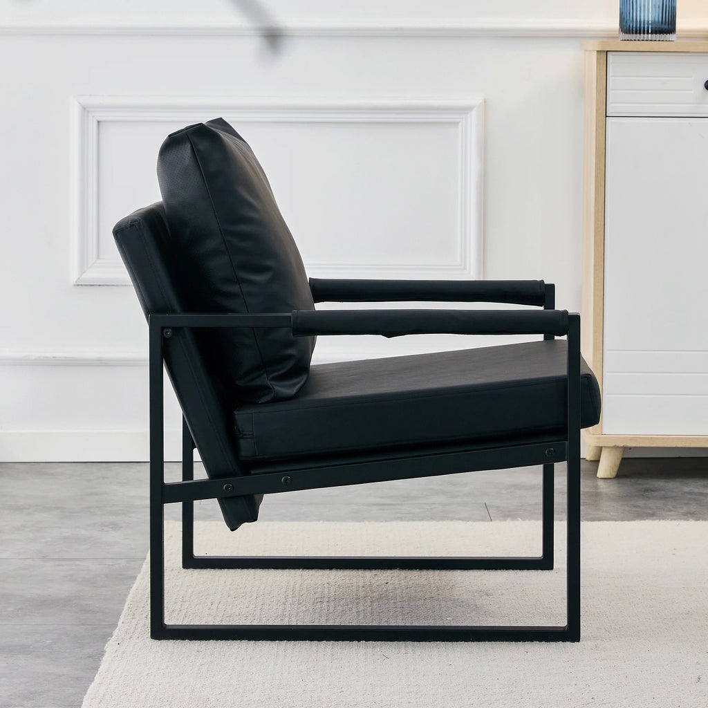 Black PU Leather Accent Armchair with Metal Frame A280