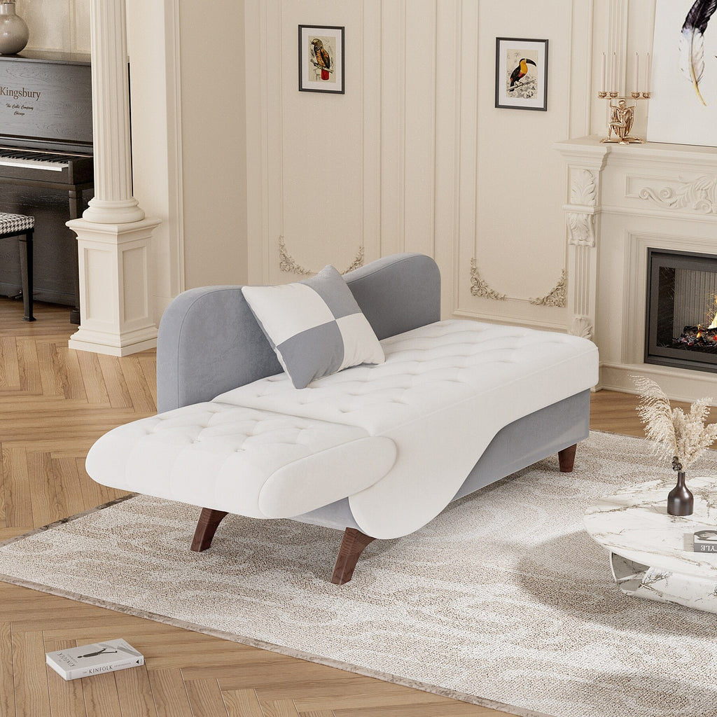White Upholstered Storage Chaise Lounge Chair with Left Armrest & Lumbar Pillow H103