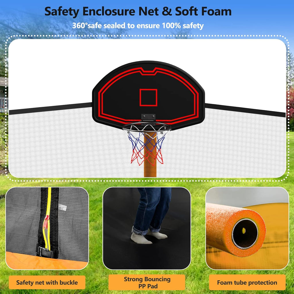 Orange 15FT Trampoline with Enclosure Net and Basketball Hoop V400064