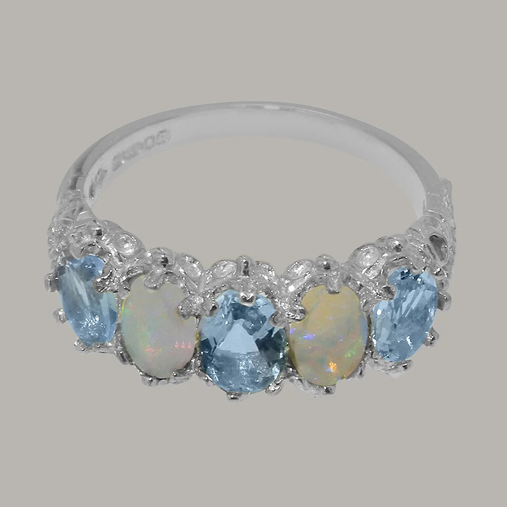 18k White Gold Natural Aquamarine & Opal Eternity Ring N5581