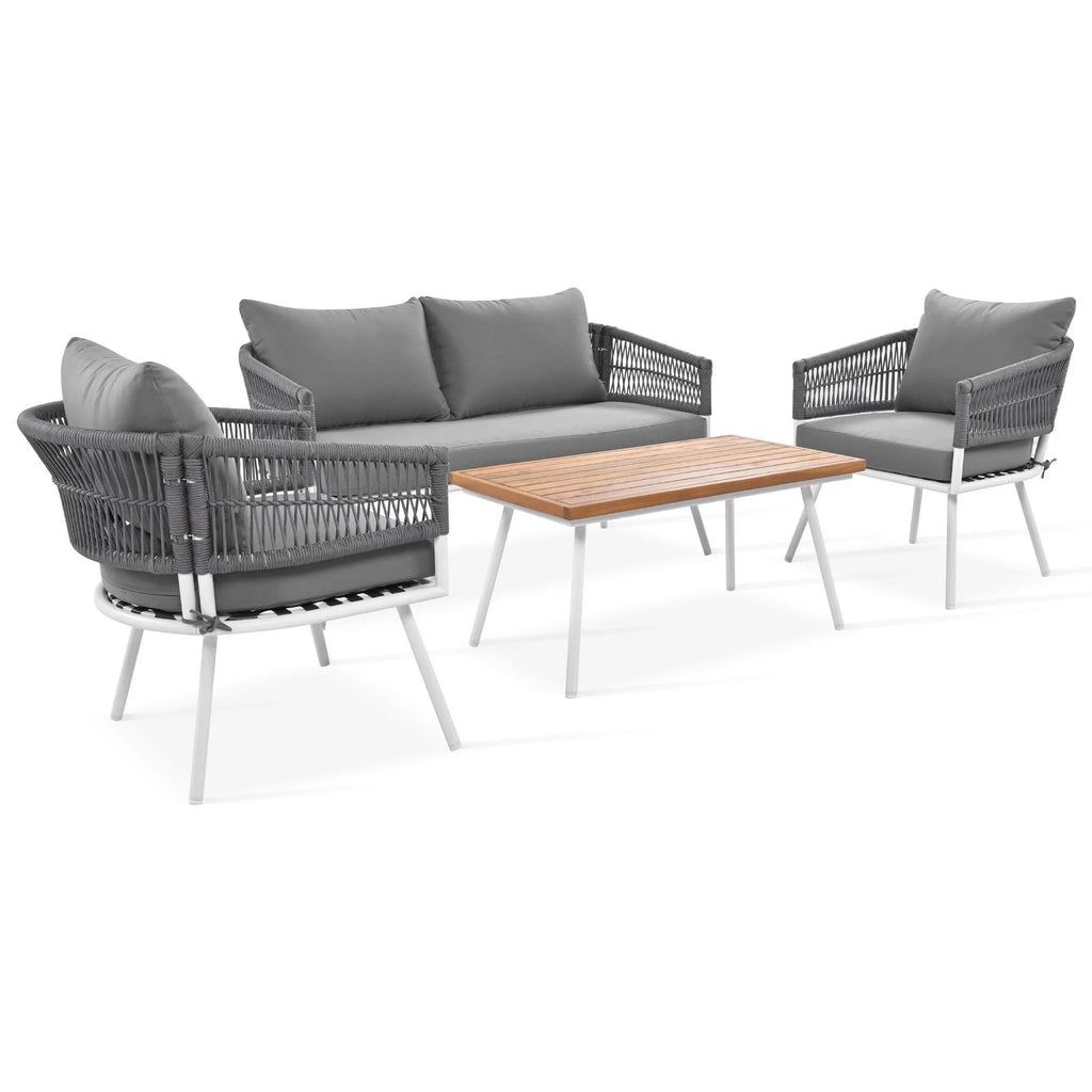 4 Piece Patio Conversation Set with Acacia Wood Table, Gray W588194