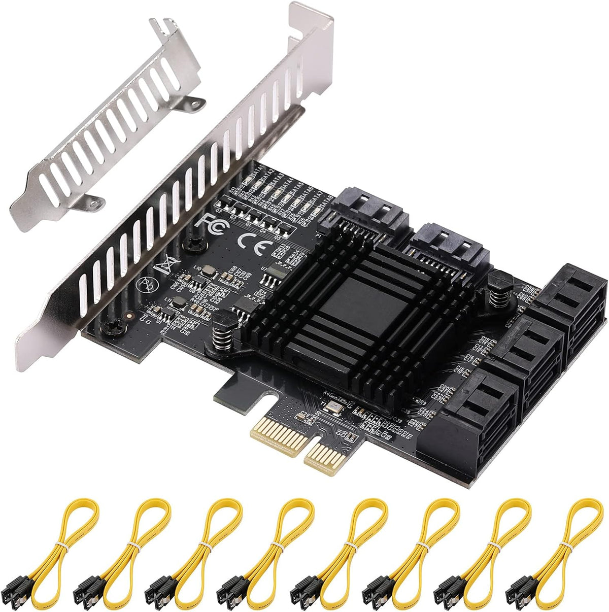 PCI Express to 8 Ports 4X SATA 3.0 Controller PCIe Expansion Card, Low Profile Bracket, 8 Cables, Pack of 2 A142161