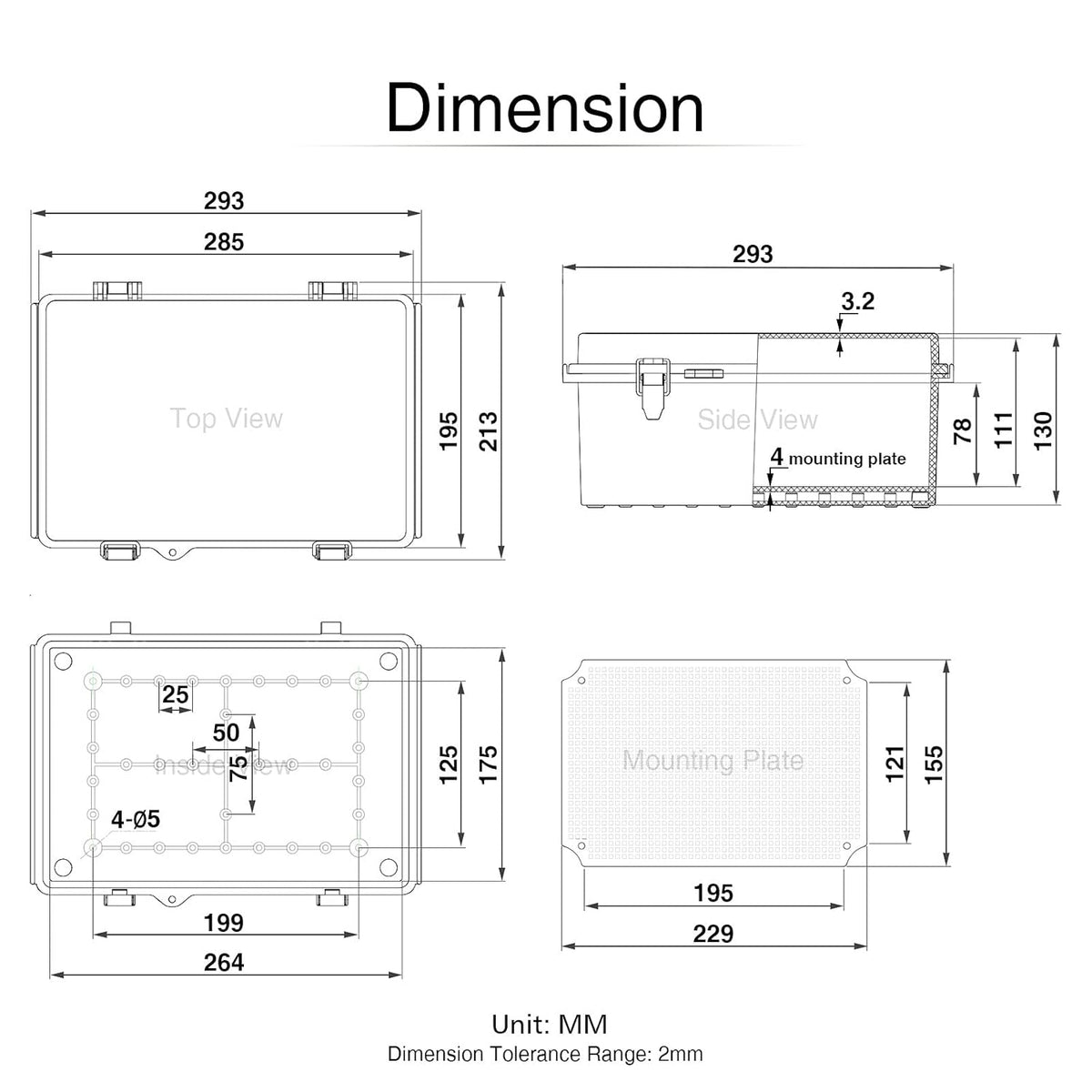 Clear Hinged Cover Junction Box with Mounting Plate, IP67 Waterproof ABS Plastic Grey, Pack of 2 F41277