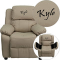 Beige Vinyl Kids Recliner with Storage Arms R749241