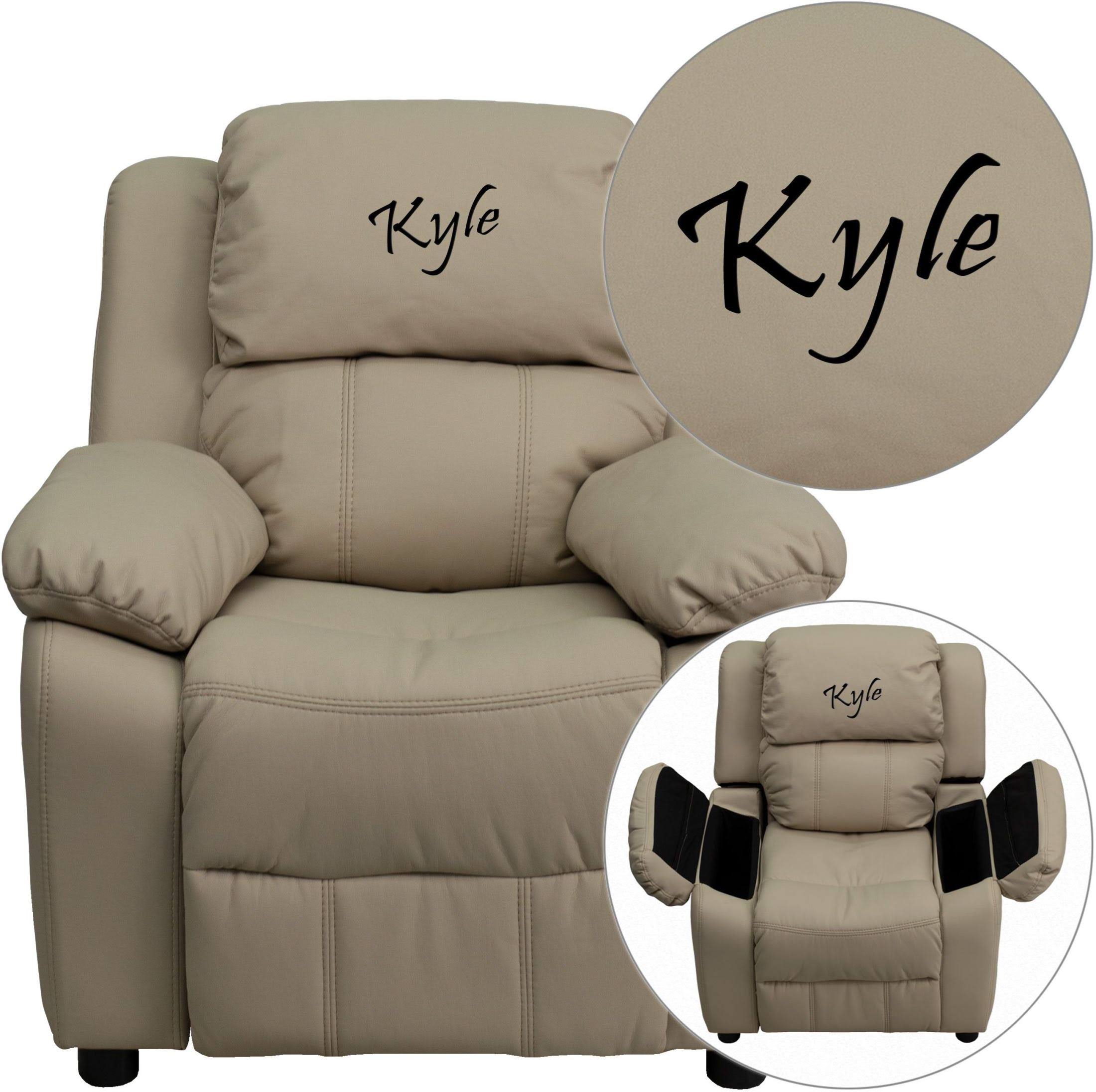 Beige Vinyl Kids Recliner with Storage Arms R749241