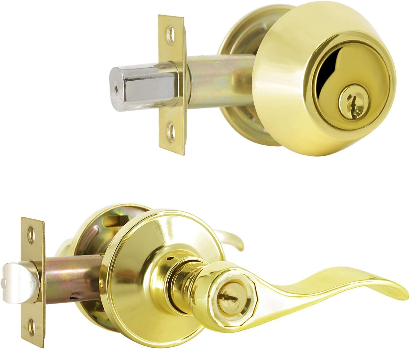 Satin Nickel Entry Lever and Double Cylinder Deadbolt Combo Pack W5824