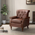 Brown Faux Leather Accent Chair with Solid Wood Legs S621