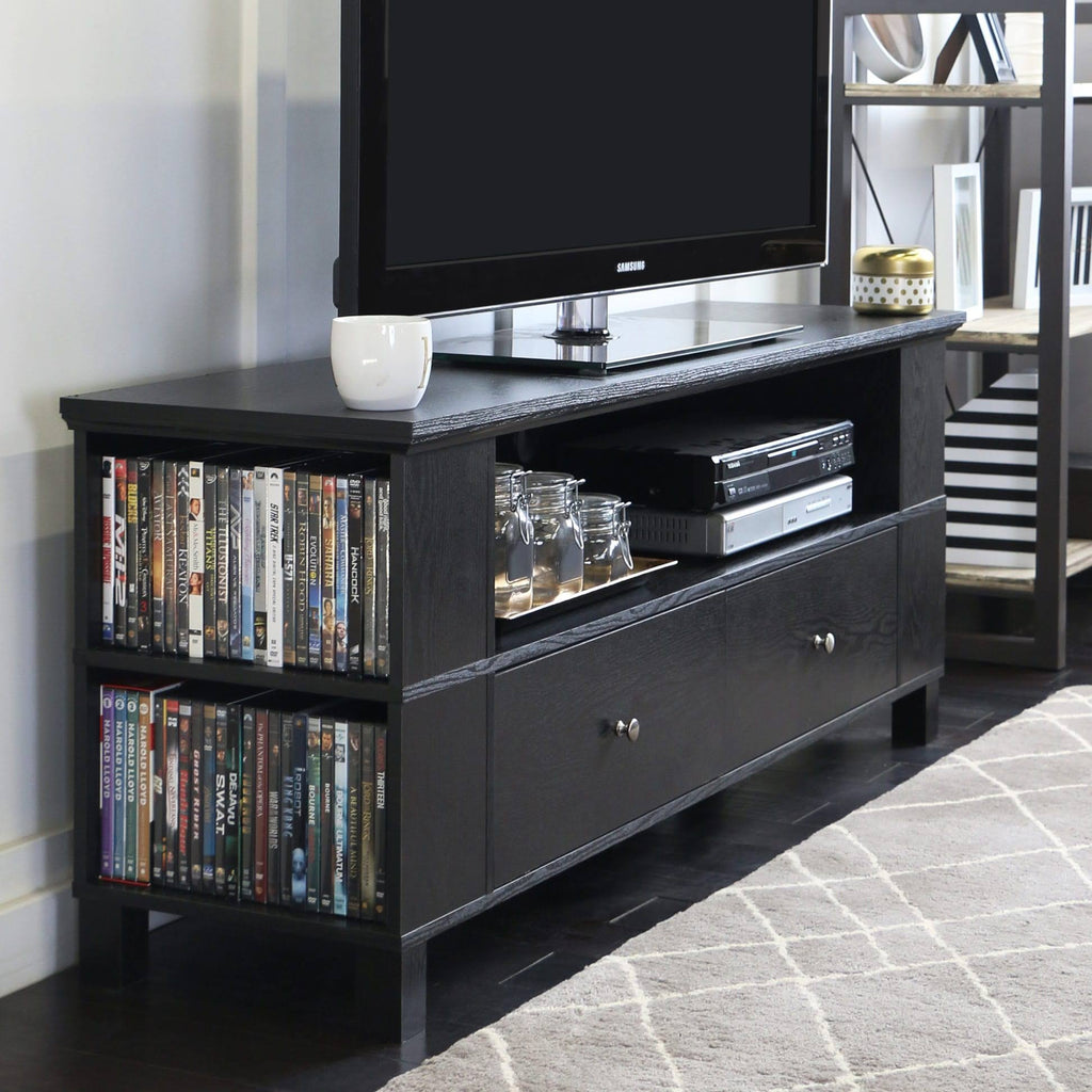 Black Wood TV Console with Storage T830152