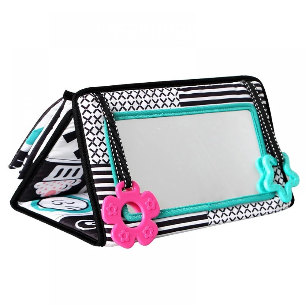 Tummy Time Floor Mirror with Crinkle Cloth Book and Teethers, High Contrast Black and White Baby Toys R281490