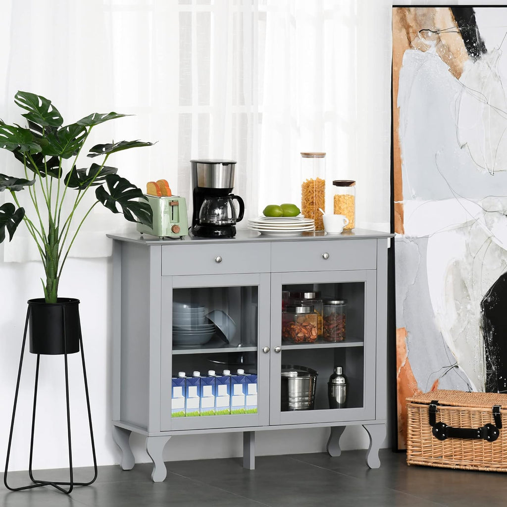 Retro Kitchen Sideboard Storage Cabinet with Glass Doors and Drawers H384