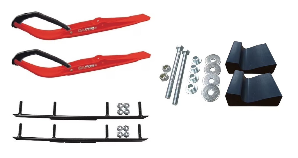Red Razor Snowmobile Skis with 6" Round Bars Complete Kit M965