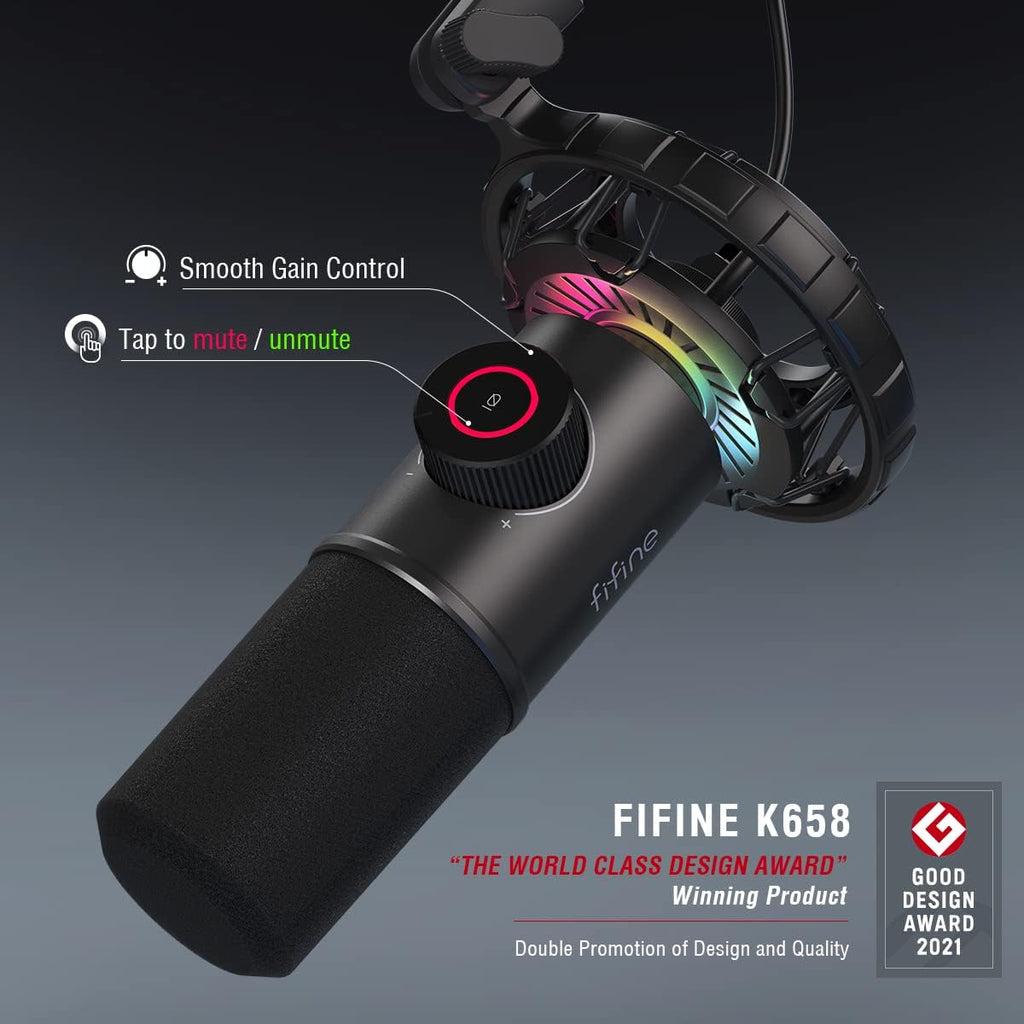 RGB Dynamic USB Gaming Microphone with Tap-to-Mute Button and Headphone Jack J33385