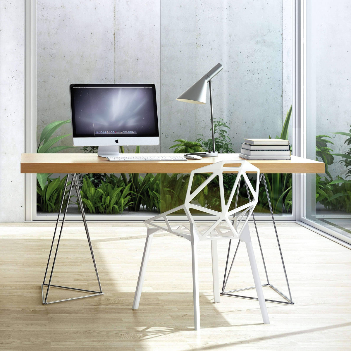 Walnut Chrome Table Top with Trestles W605