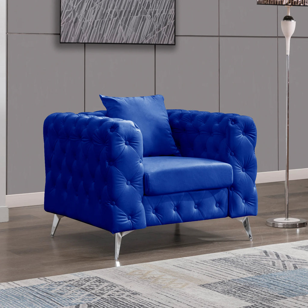 Navy Blue Accent Chair with Deep Button Tufting Dutch Velvet A169448