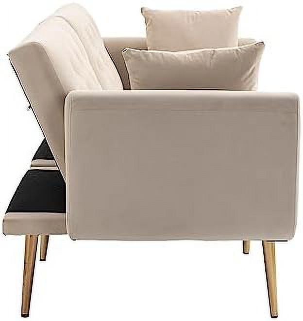 Peach Velvet Loveseat with 7 Gold Metal Legs K737