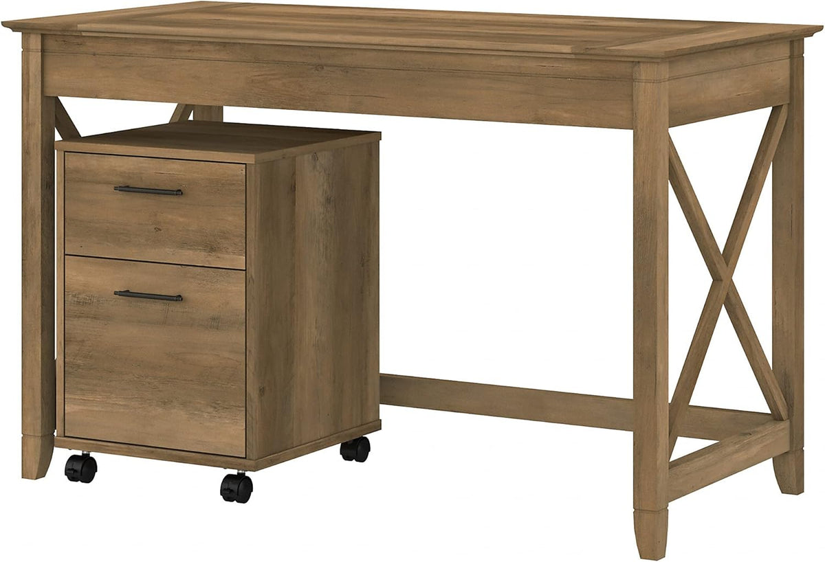 48W Dark Gray Hickory Writing Desk with 2 Drawer Mobile File Cabinet J835392