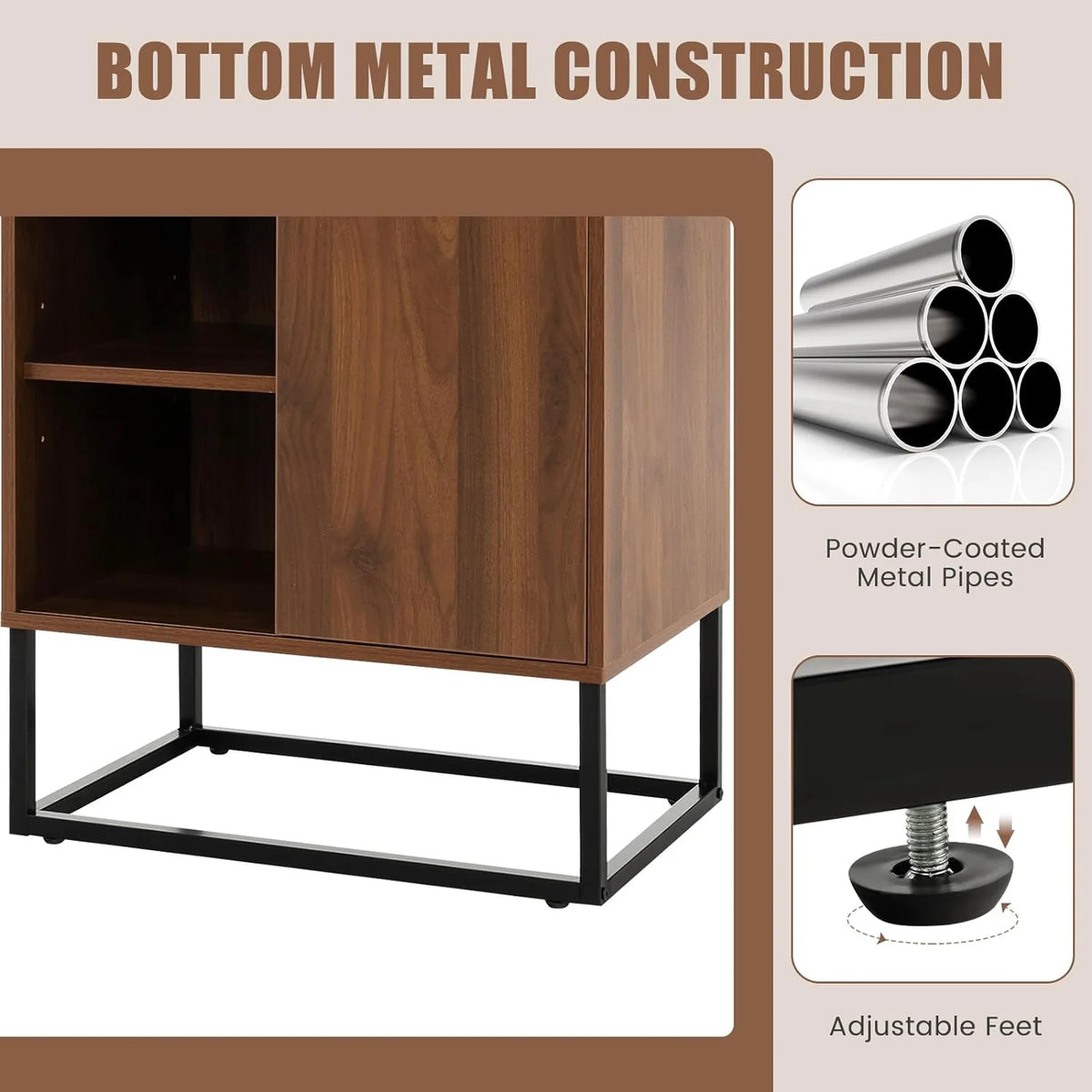 Wine Cabinet Sideboard Buffet Cabinet with Tempered Glass Top Sliding Door Freestanding Wine Rack Table I7136