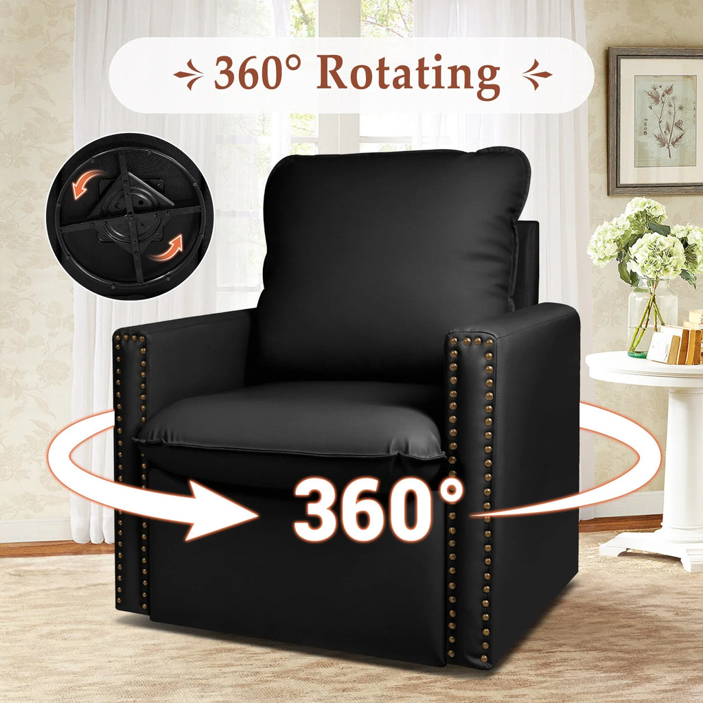 Black Faux Leather Swivel Accent Chair with Cushion U463629