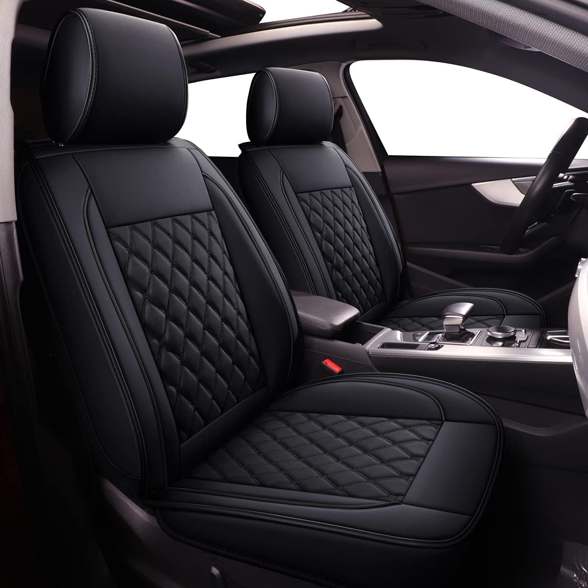 Black Waterproof Leather Car Seat Covers Full Set C756