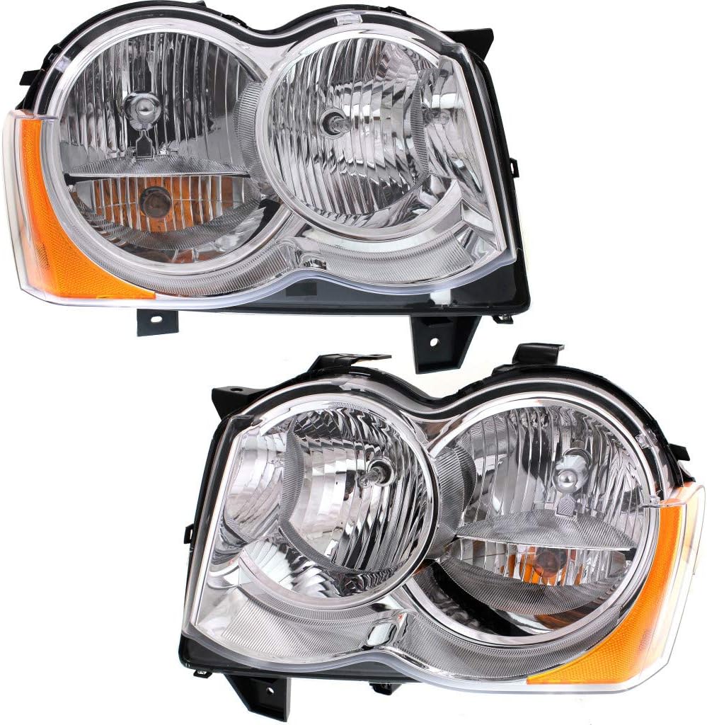 Headlight Assembly for Jeep Grand Cherokee 2008 2009 2010 Driver and Passenger Side Pair Halogen A3164