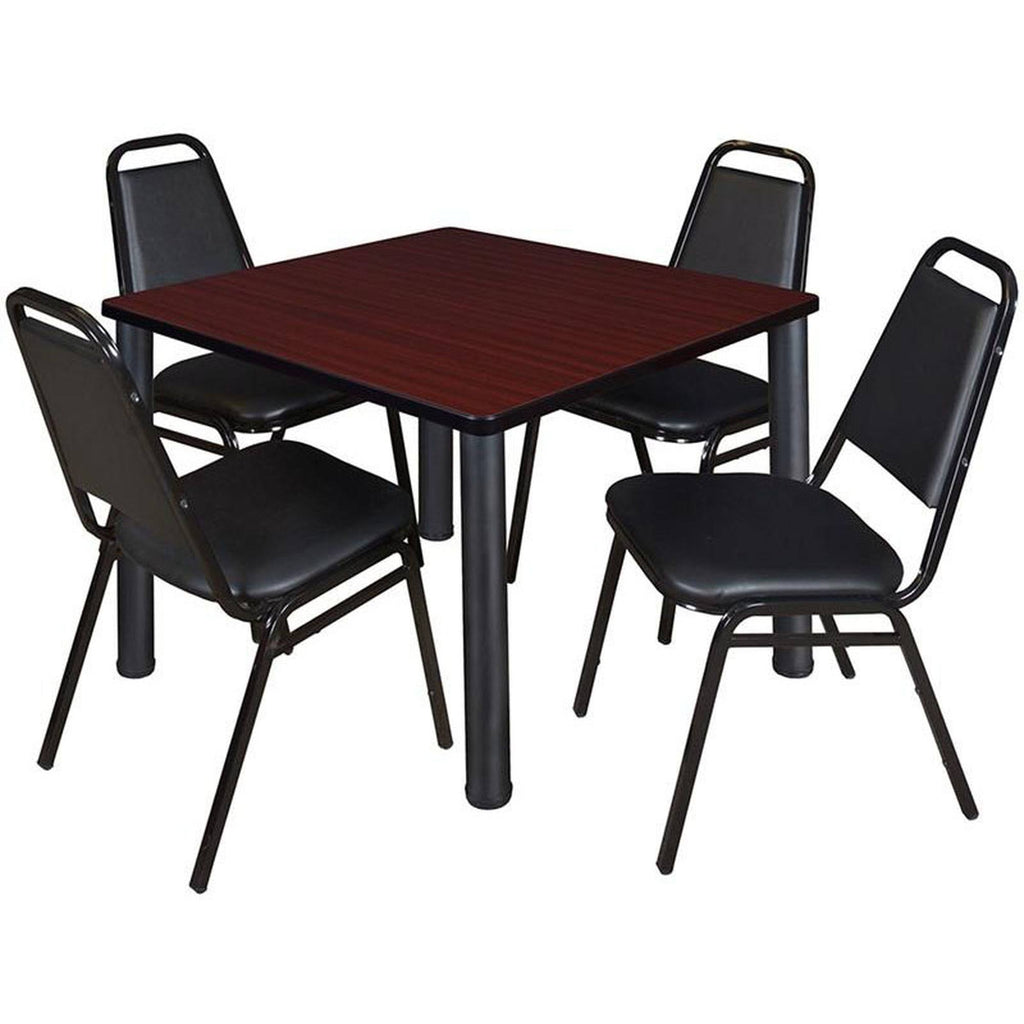 Mahogany Black Square Breakroom Table with 4 Stack Chairs H499