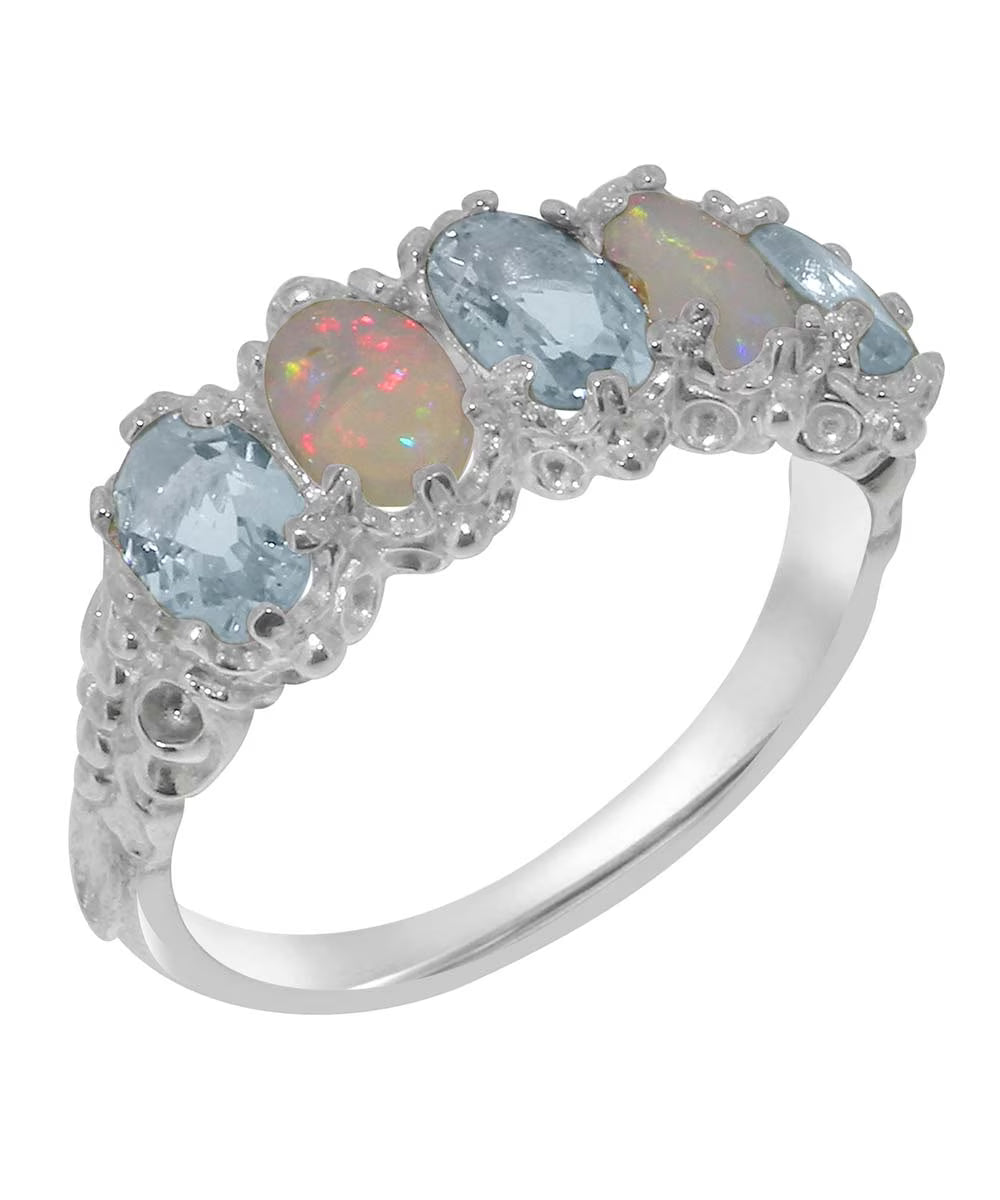 18k White Gold Natural Aquamarine & Opal Eternity Ring N5581