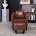 Faux Leather Single Sofa Accent Chair with Ottoman Foot Rest O476