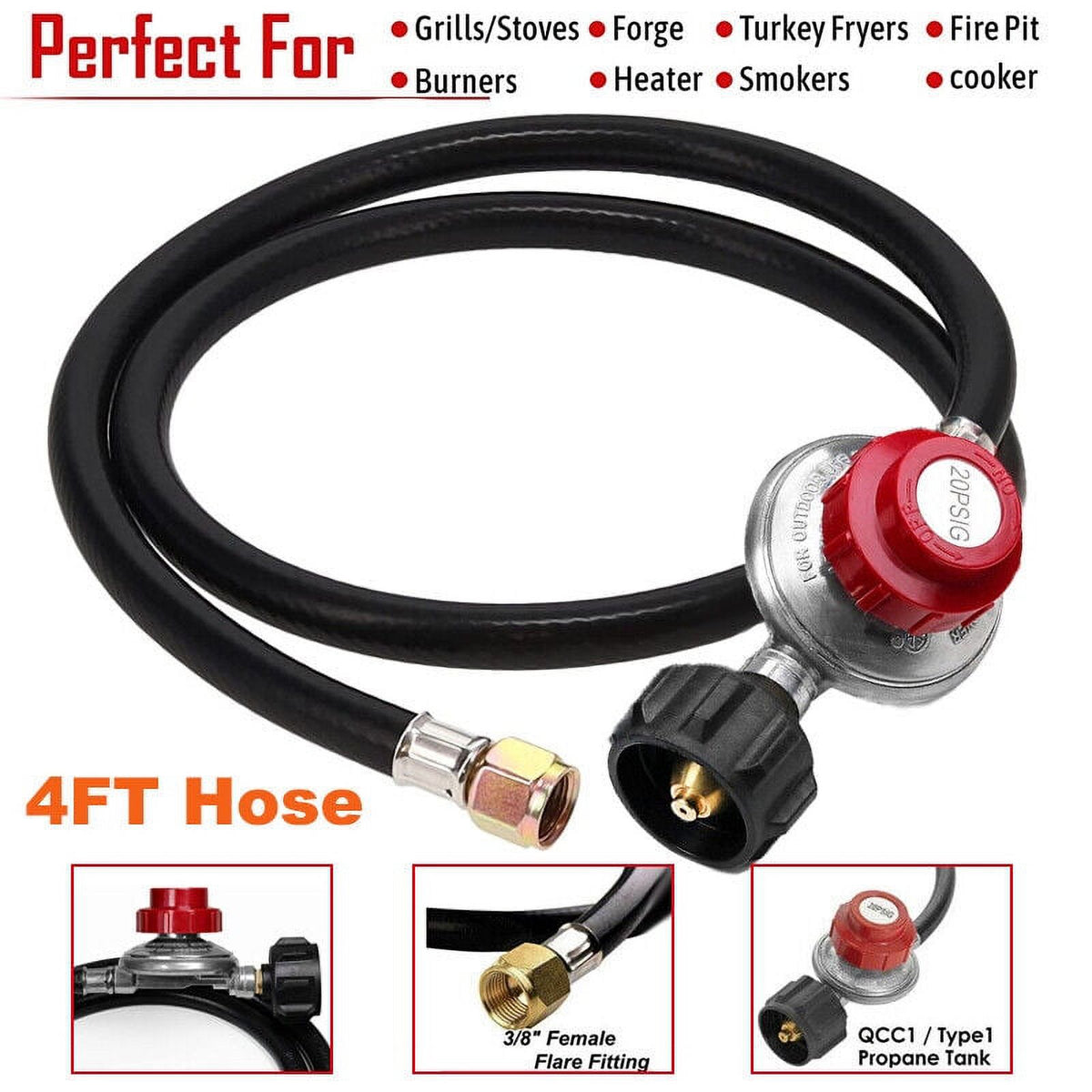 4FT Low Pressure Propane Regulator Hose for BBQ Gas Grill Heater Stove Burner Y482